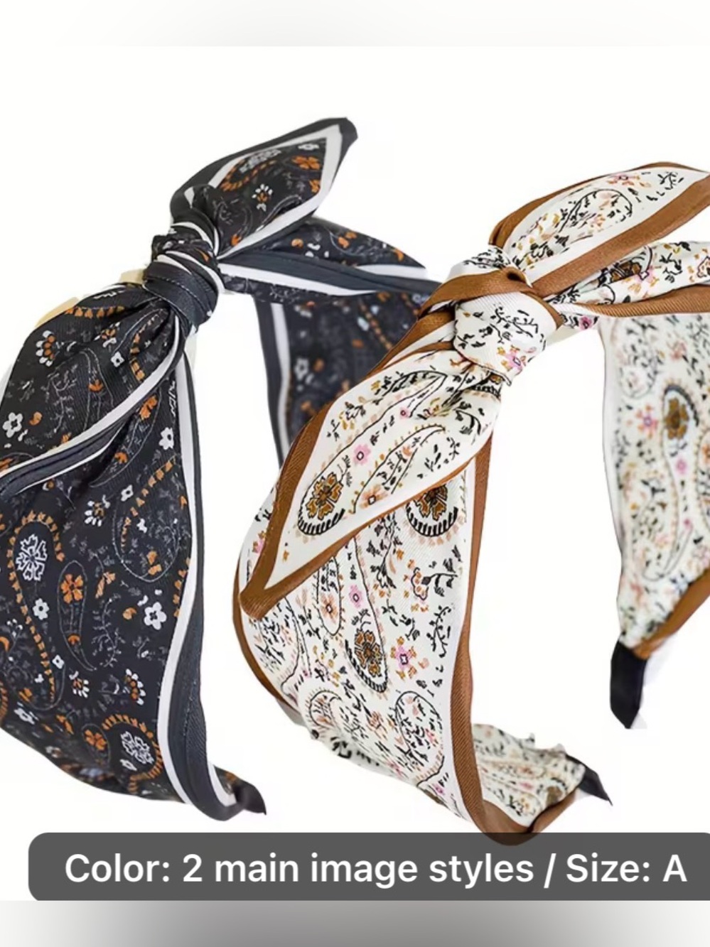 Women’s Floral Print Knot Headband - Black & Cream